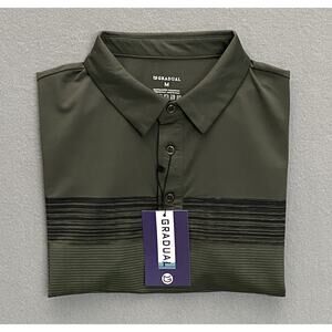 Gradual Men's Medium Short Sleeve Polo Shirt Stretch Green & Black Stripe NEW